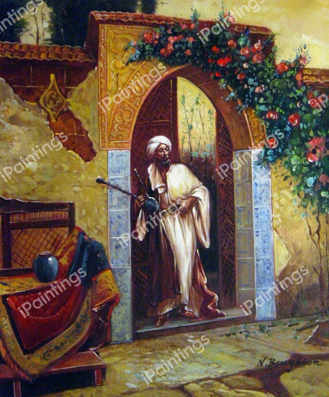 By The Entrance. The painting by Rudolph Ernst