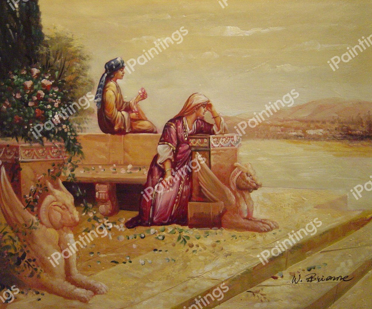 Elegant Arab Ladies On A Terrace At Sunset. The painting by Rudolph Ernst