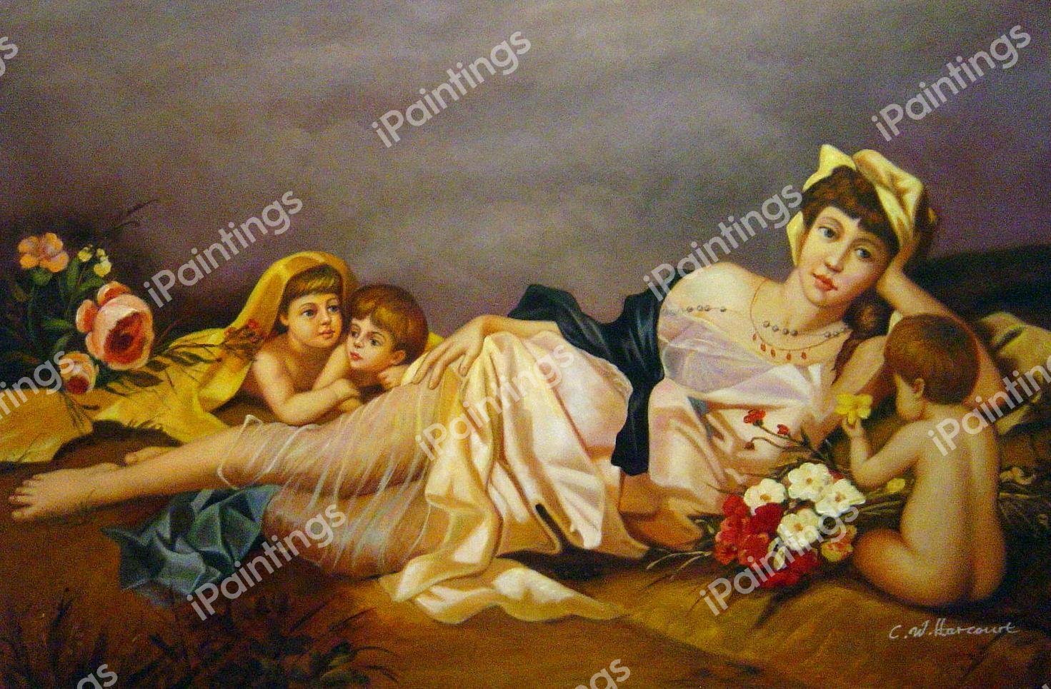 Odalisque Avec Puttis. The painting by Rudolph Ernst