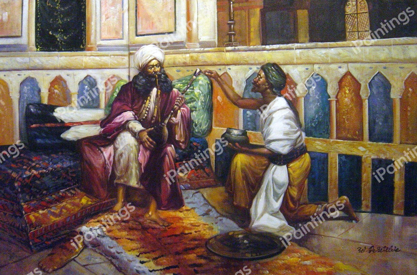 Preparing The Hookah. The painting by Rudolph Ernst