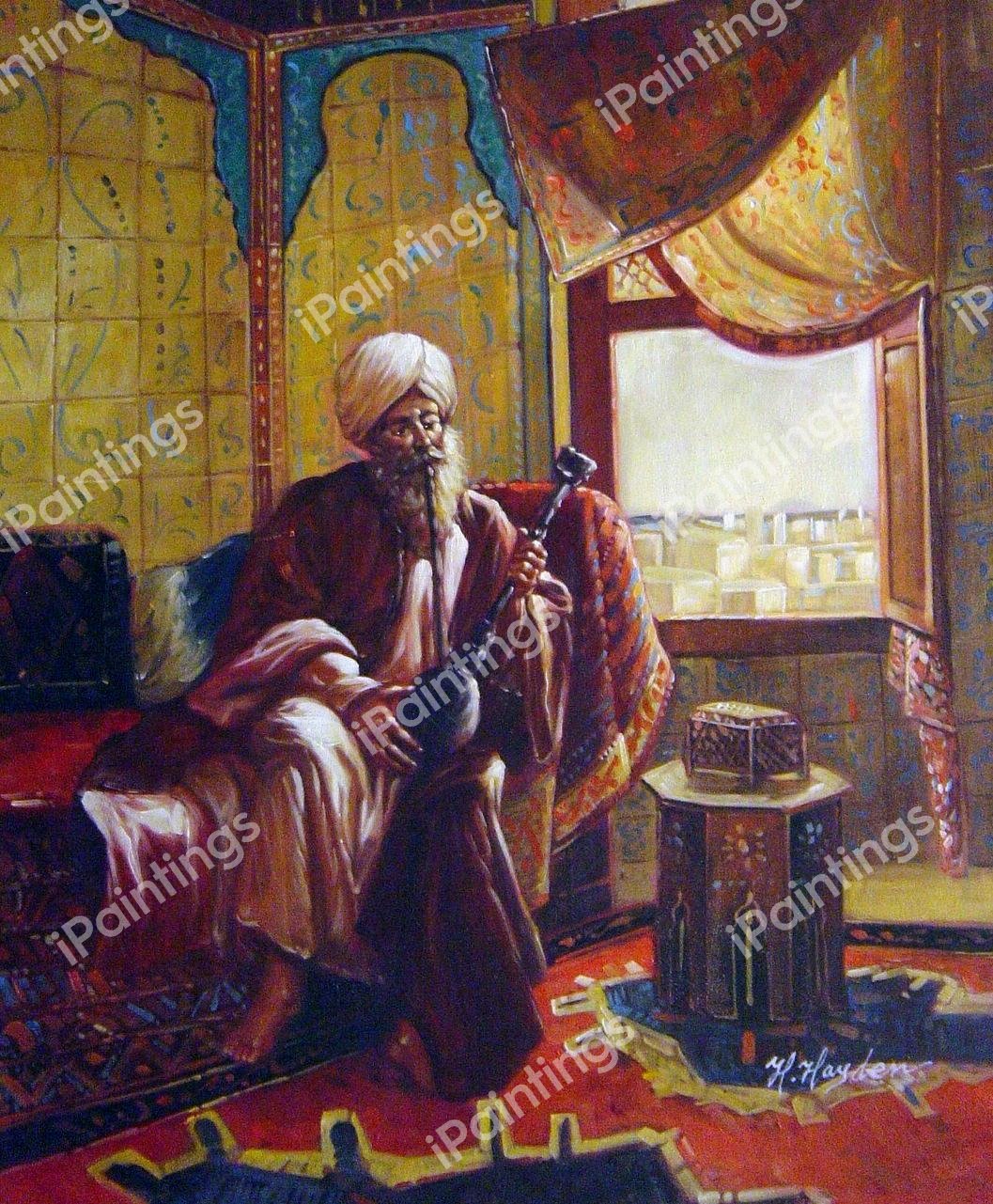 Smoking The Hookah. The painting by Rudolph Ernst