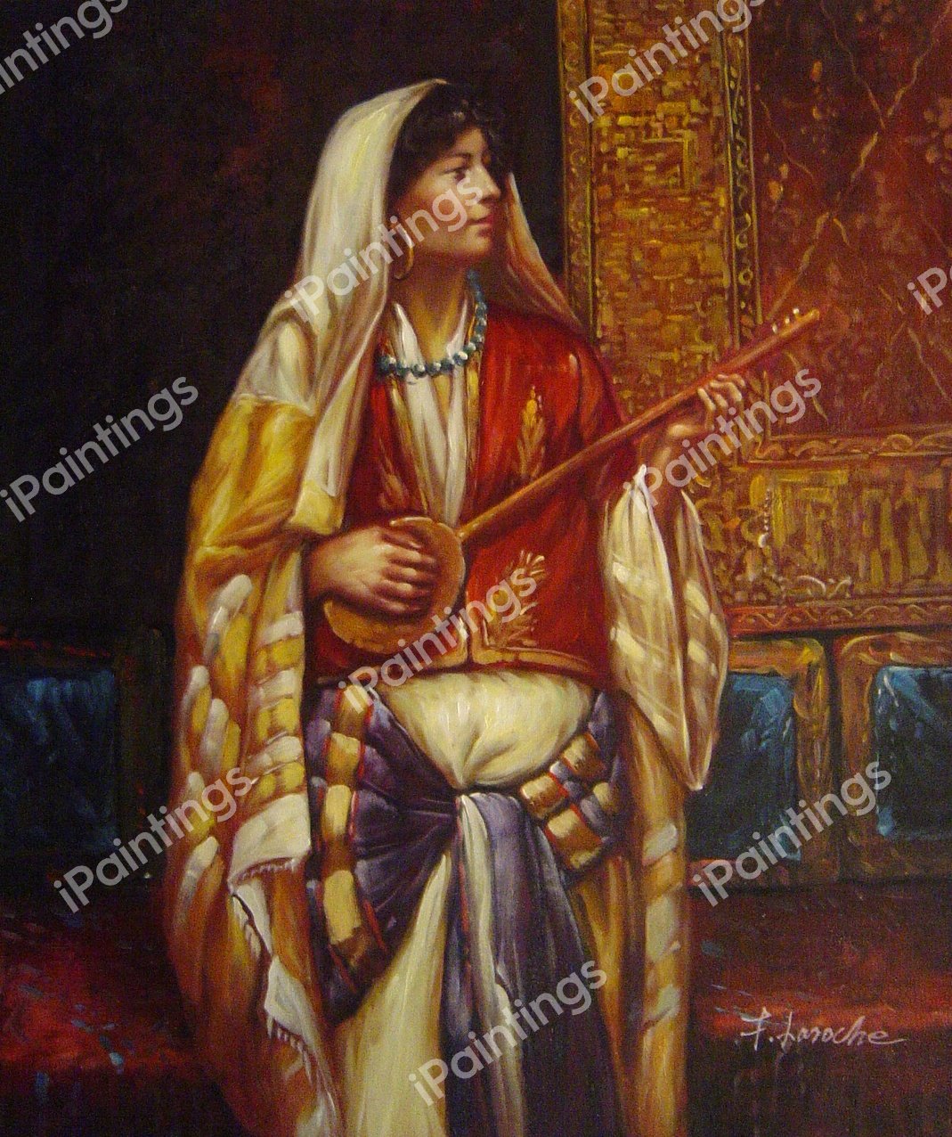 The Mandolin Player. The painting by Rudolph Ernst