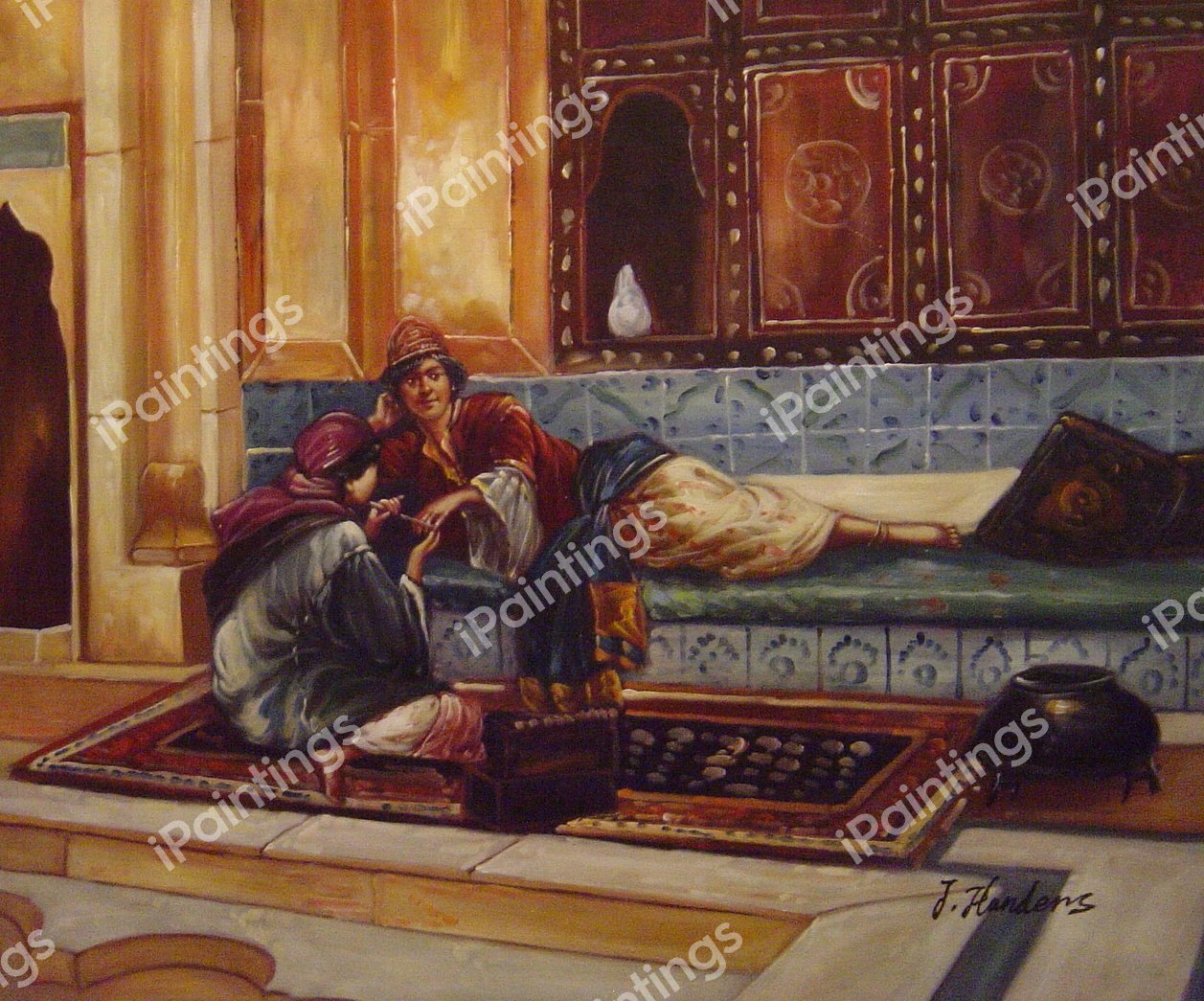 The Manicure. The painting by Rudolph Ernst