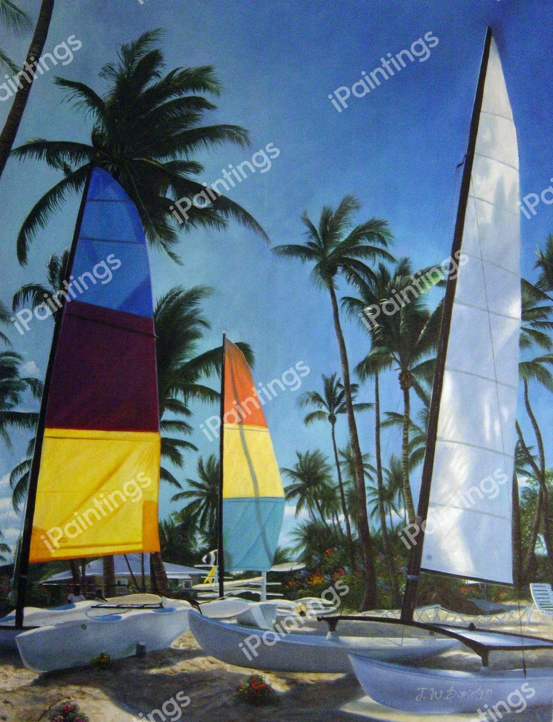Sailboat Vista On The Beach. The painting by Our Originals