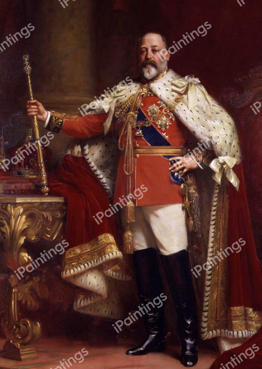 Edward VII in Coronation Robes, 1902. The painting by Samuel Luke Fildes