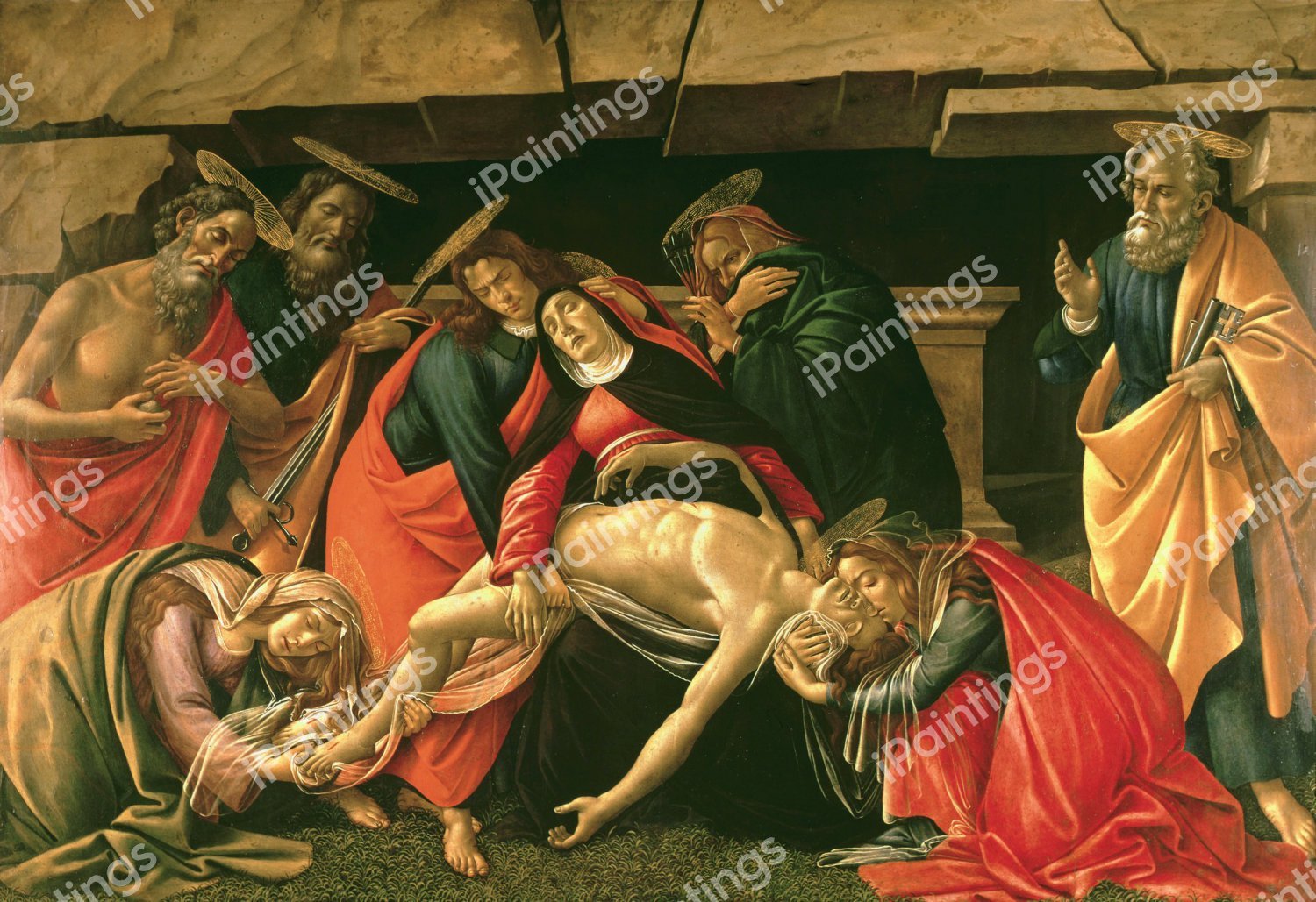 The Lamentation over the Dead Christ. The painting by Sandro Botticelli