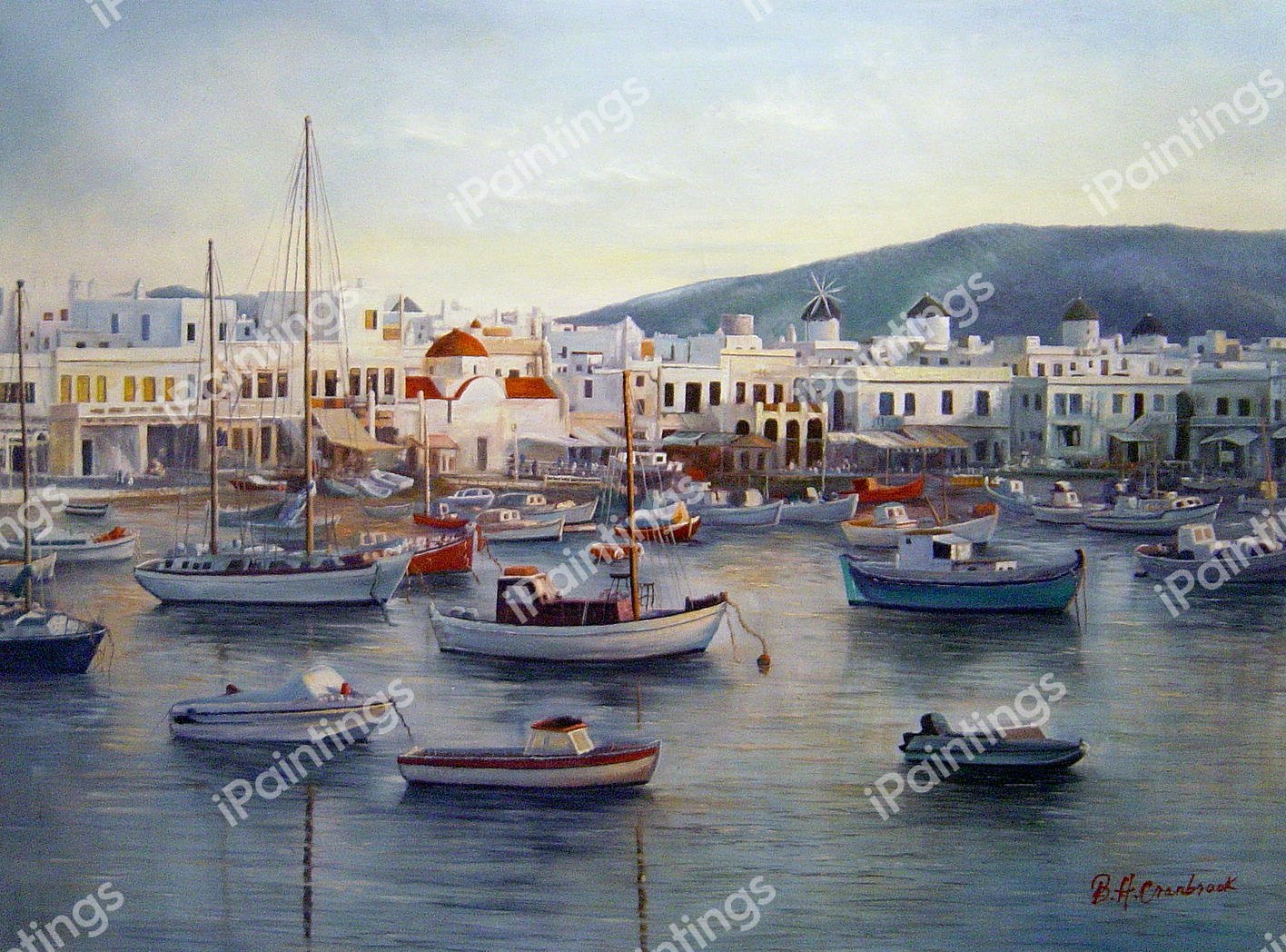 Scenic Harbor In Greece. The painting by Our Originals