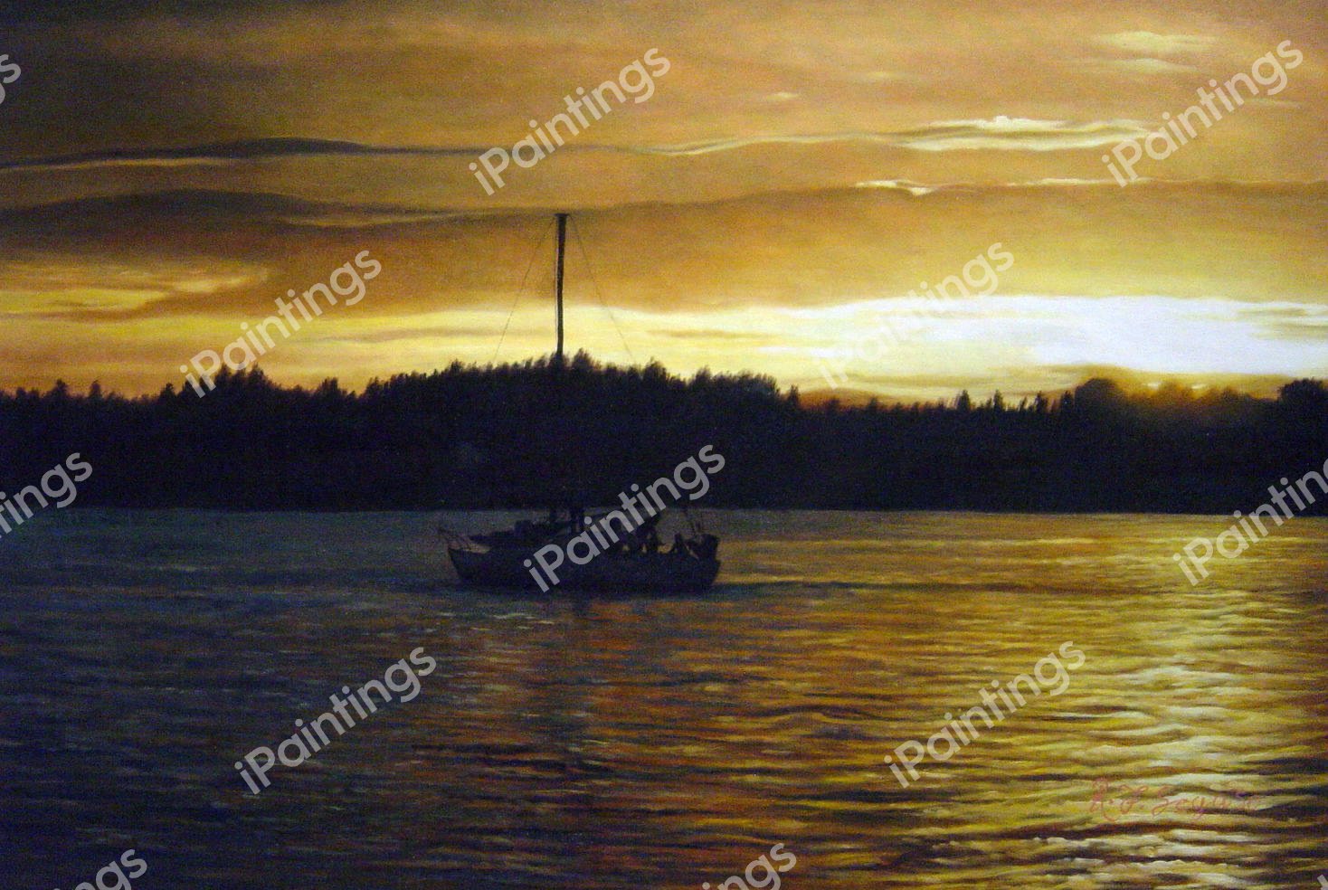 Serene Sailing At Sunset. The painting by Our Originals