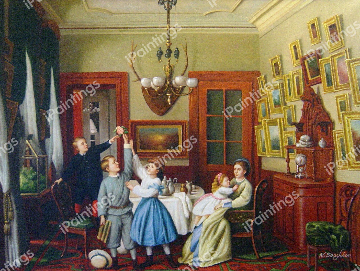 The Contest For The Bouquet. The painting by Seymour Joseph Guy