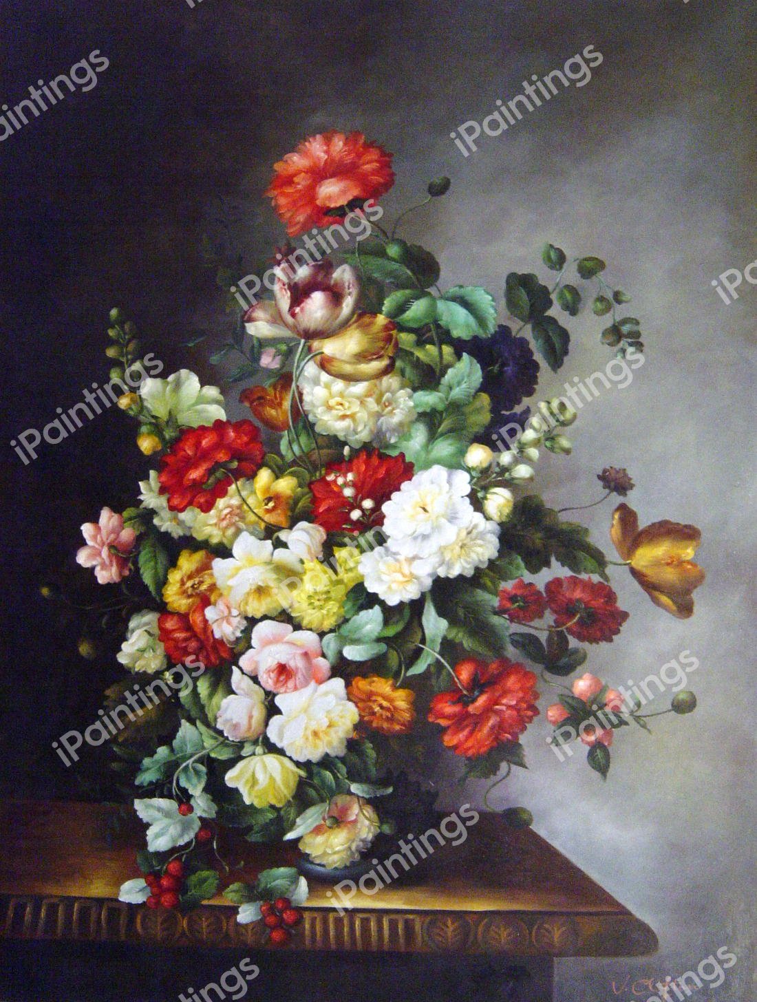 A Still life with Flowers and Wild Raspberries. The painting by Simon Saint-Jean