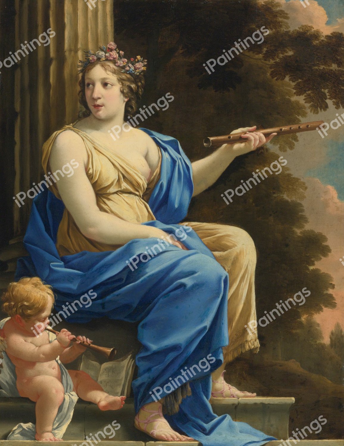 Euterpe, the Muse of Music and Lyric Poetry. The painting by Simon Vouet