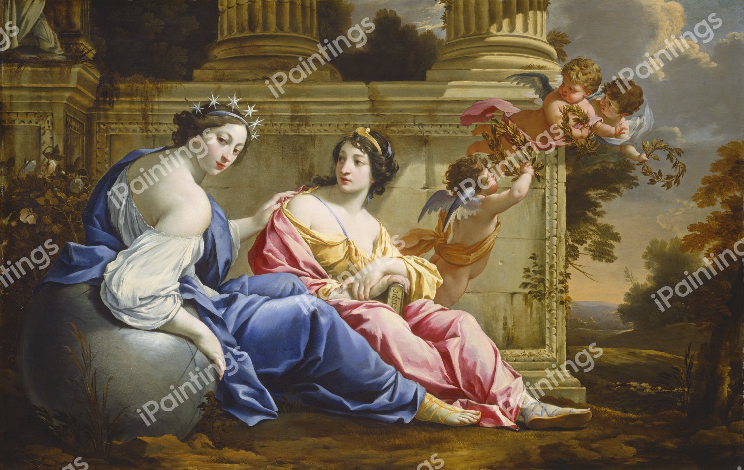 The Muses Urania and Calliope. The painting by Simon Vouet