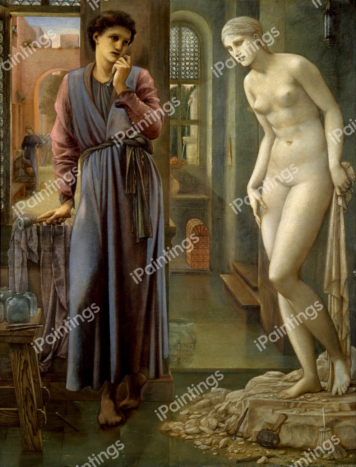 Pygmalion and the Image - The Hand Refrains. The painting by Sir Edward Coley Burne-Jones