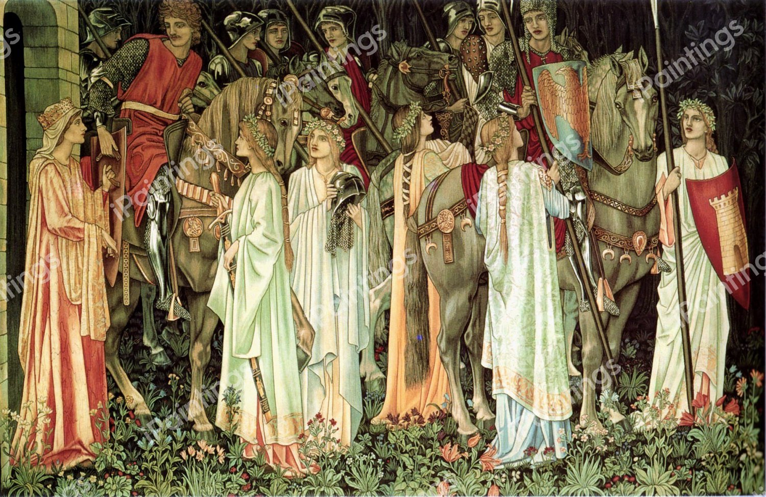 The Arming and Departure of the Knights of the Round Table. The painting by Sir Edward Coley Burne-Jones