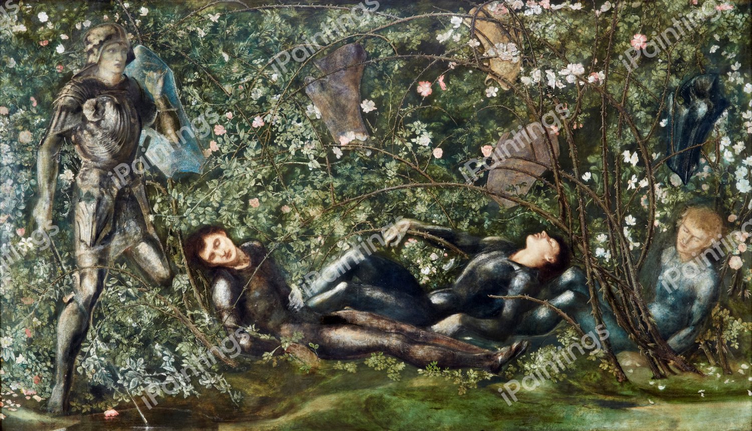 The Knights and the Briar Rose. The painting by Sir Edward Coley Burne-Jones