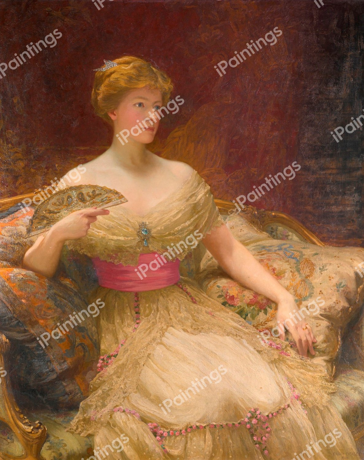 Portrait of Mrs Austin MacKenzie, 1918. The painting by Sir Frank Dicksee