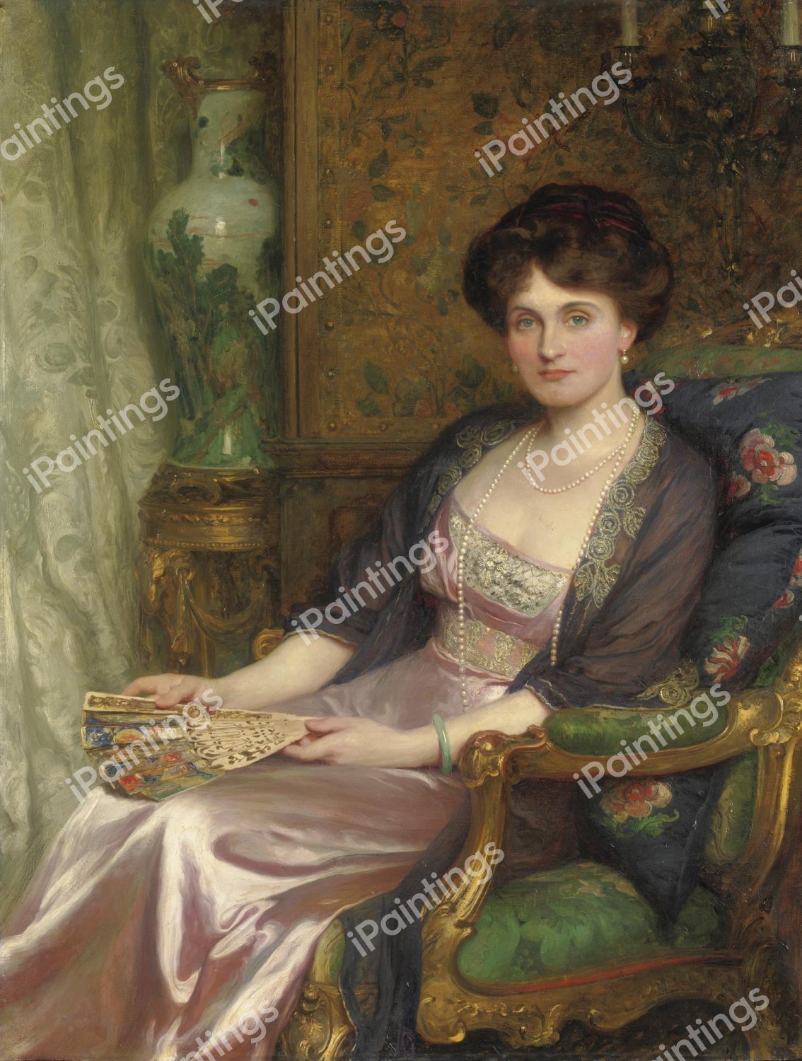 Portrait of Mrs George Pinckard, 1912. The painting by Sir Frank Dicksee