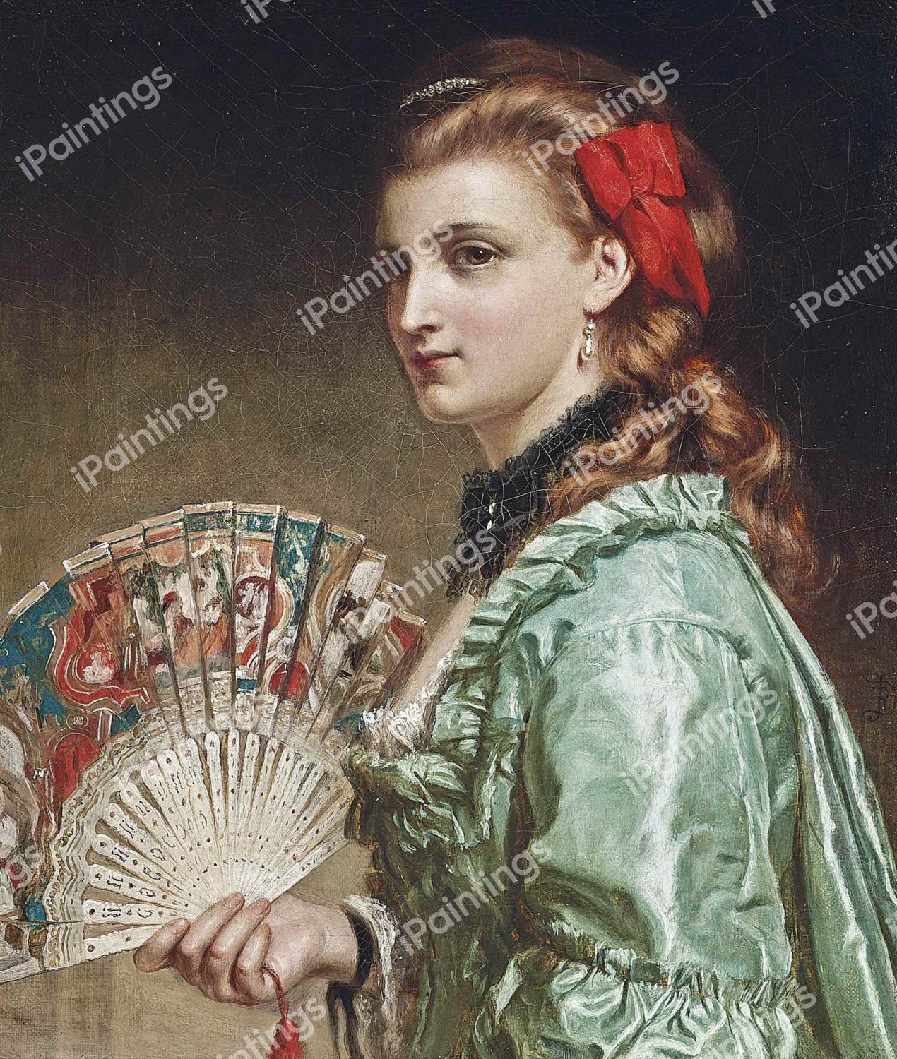 The Ivory Fan. The painting by Sir Frank Dicksee