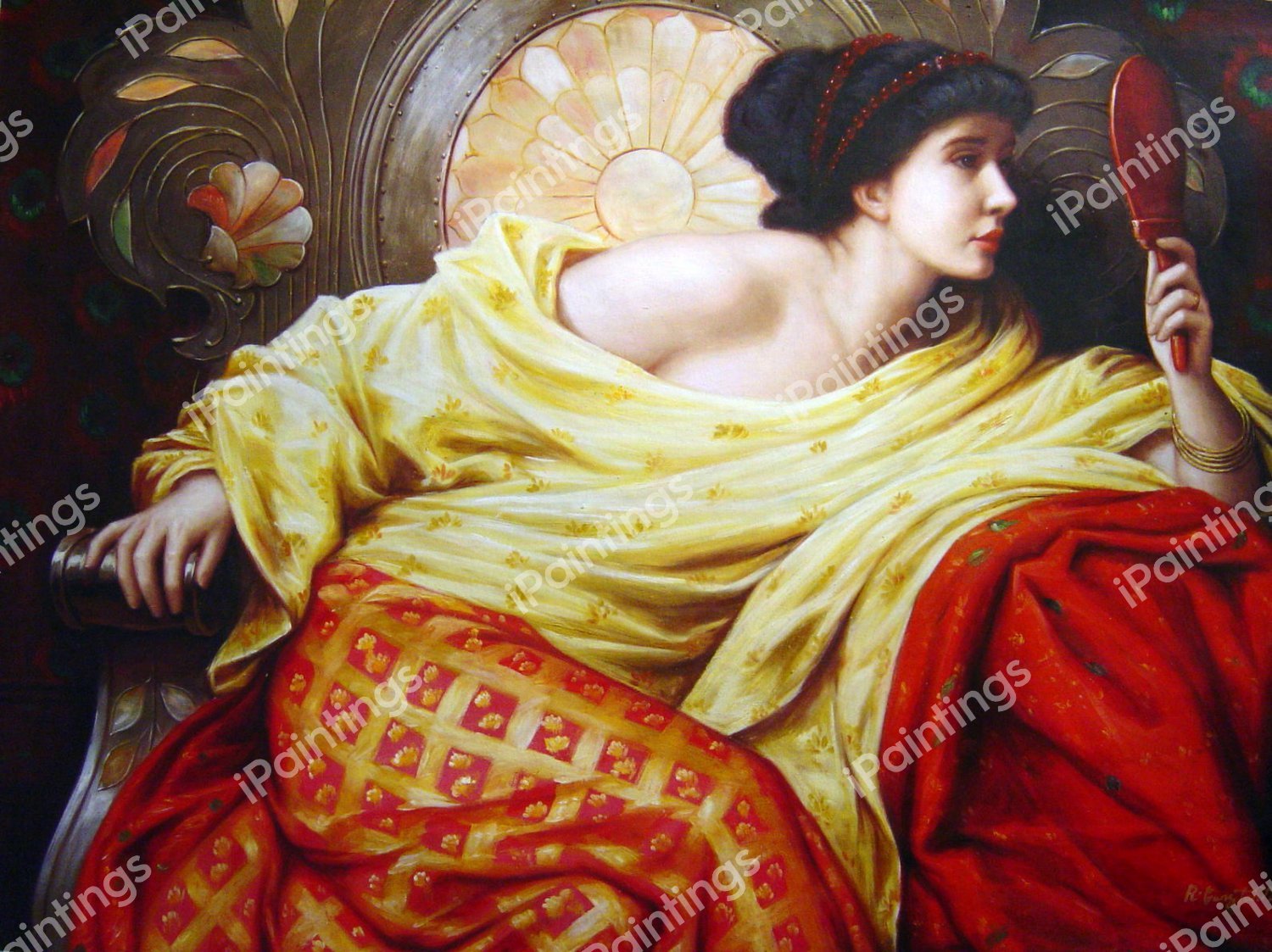 The Mirror. The painting by Sir Frank Dicksee