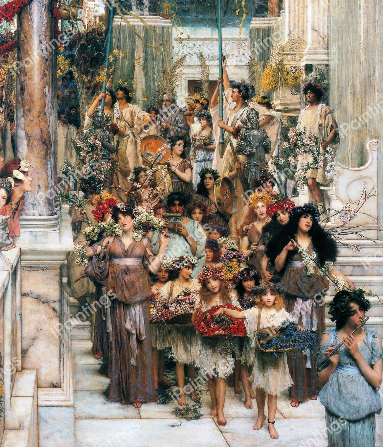 At Spring (detail). The painting by Sir Lawrence Alma-Tadema