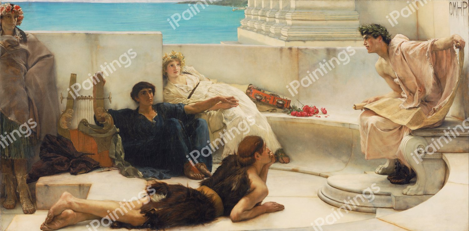 Reading from Homer. The painting by Sir Lawrence Alma-Tadema