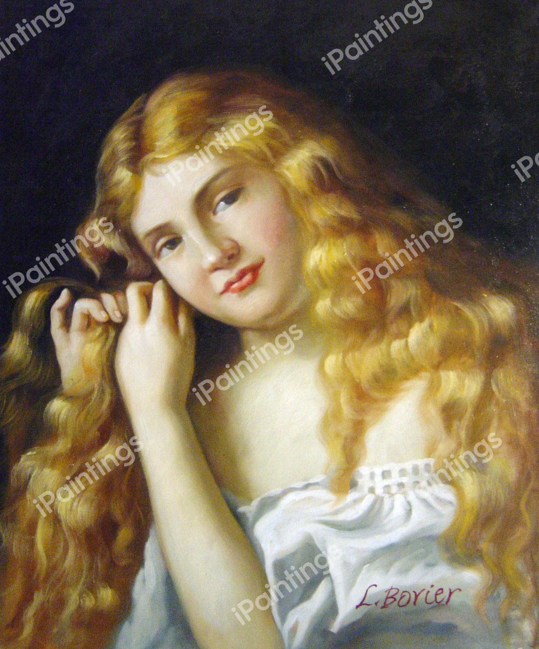 A Young Girl Fixing Her Hair. The painting by Sophie Anderson