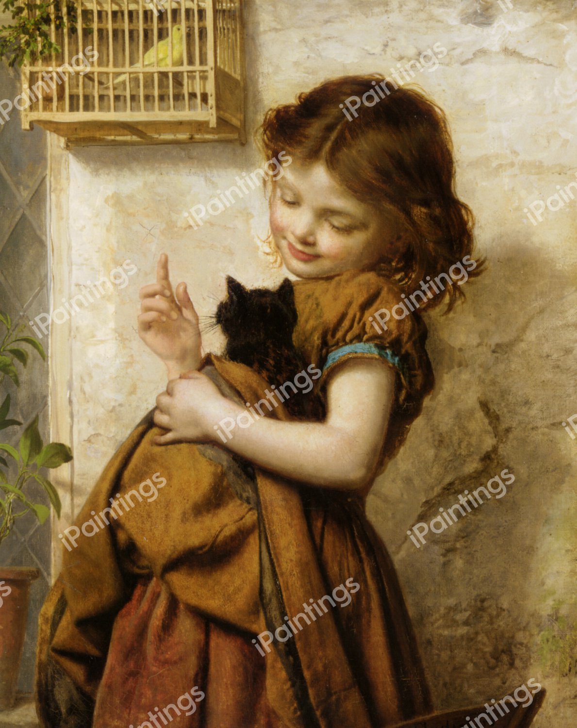 Her Favorite Pets. The painting by Sophie Anderson