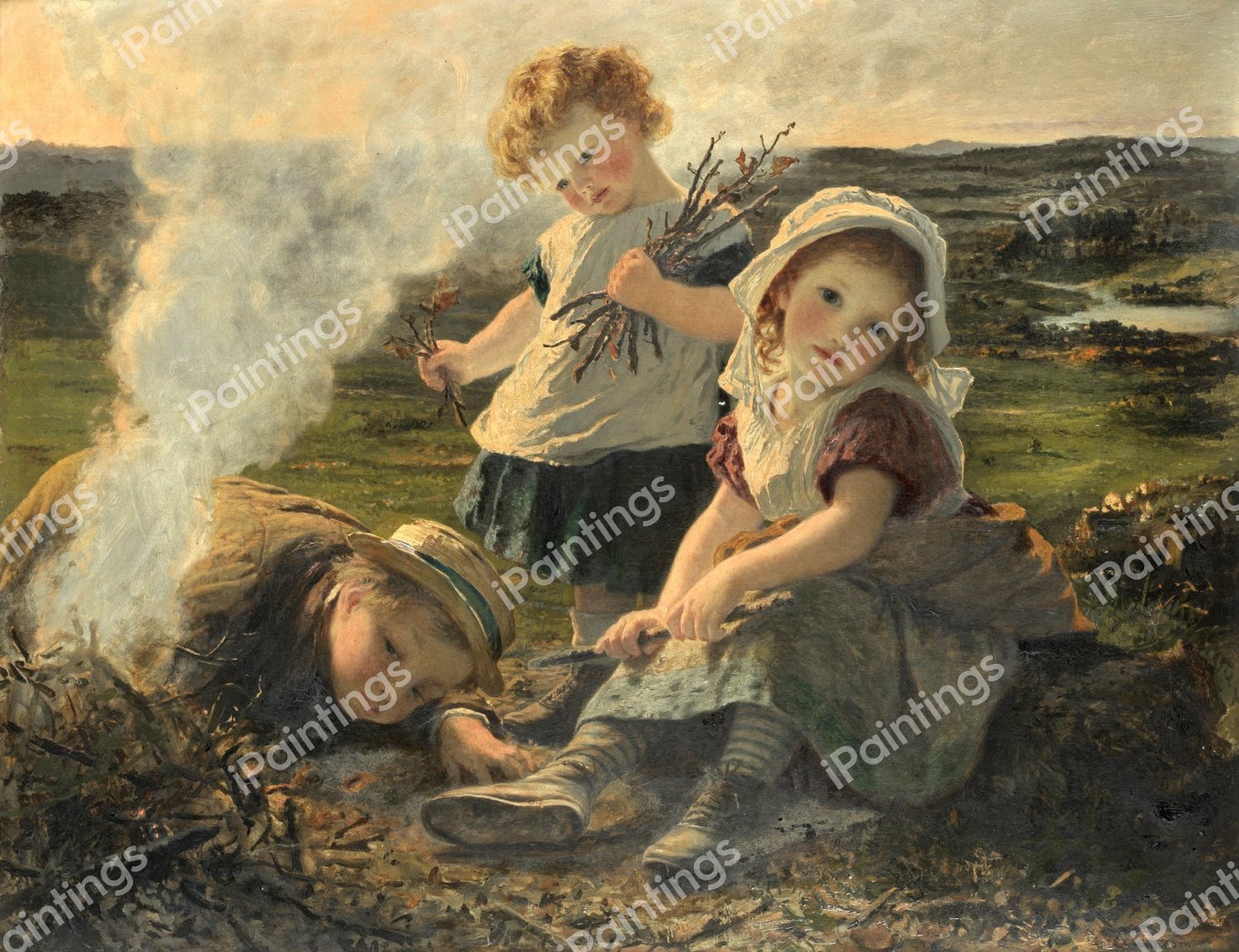 The Bonfire. The painting by Sophie Anderson