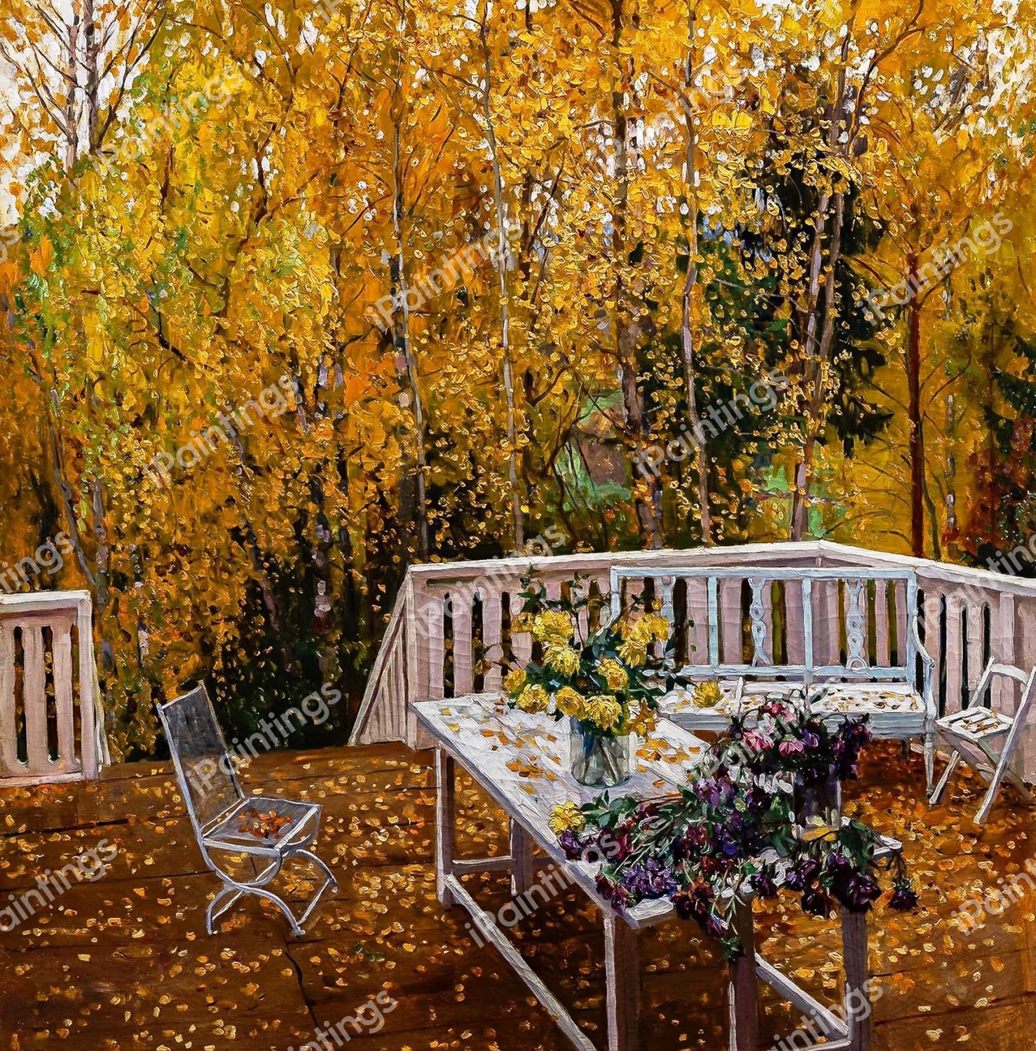 A Charming Autumn Terrace, 1910. The painting by Stanislav Yulianovich Zhukovsky