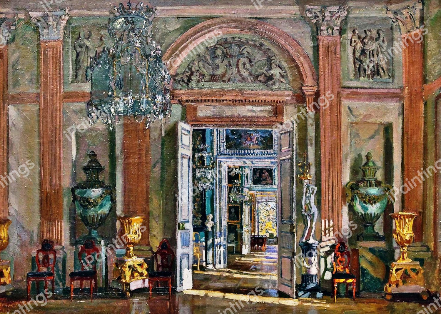 At Kuskovo, the Front Lobby, 1917. The painting by Stanislav Yulianovich Zhukovsky