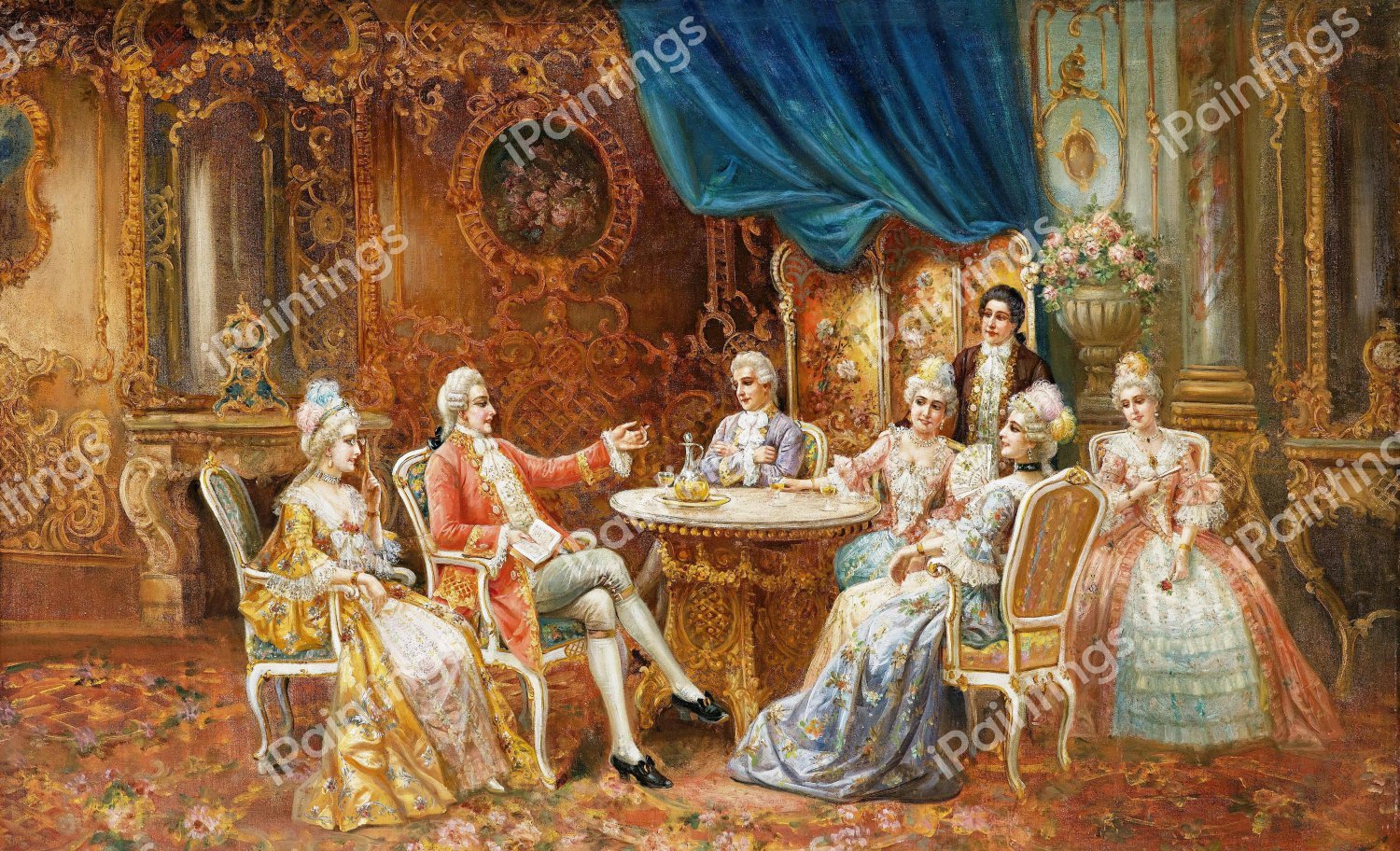 Company at the Table. The painting by Stephan Sedlacek