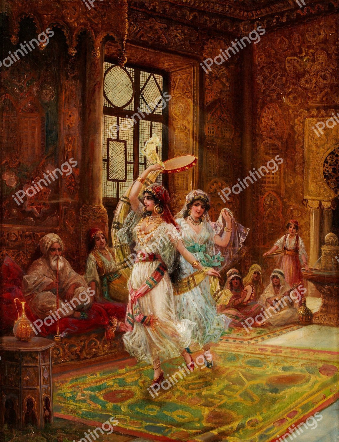 Harem Interior with Dancing Women. The painting by Stephan Sedlacek
