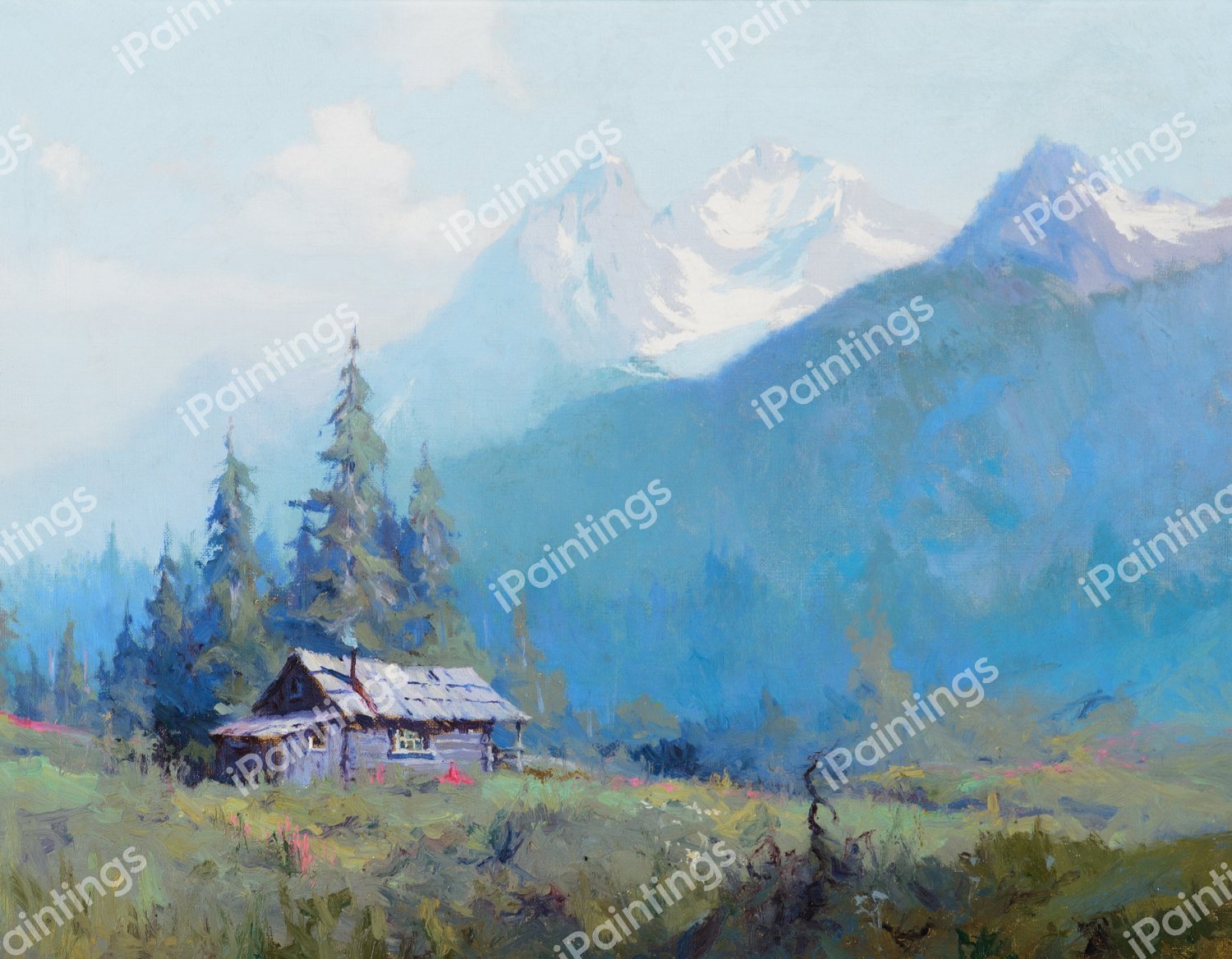 Mountain Cabin, Alaska. The painting by Sydney Laurence