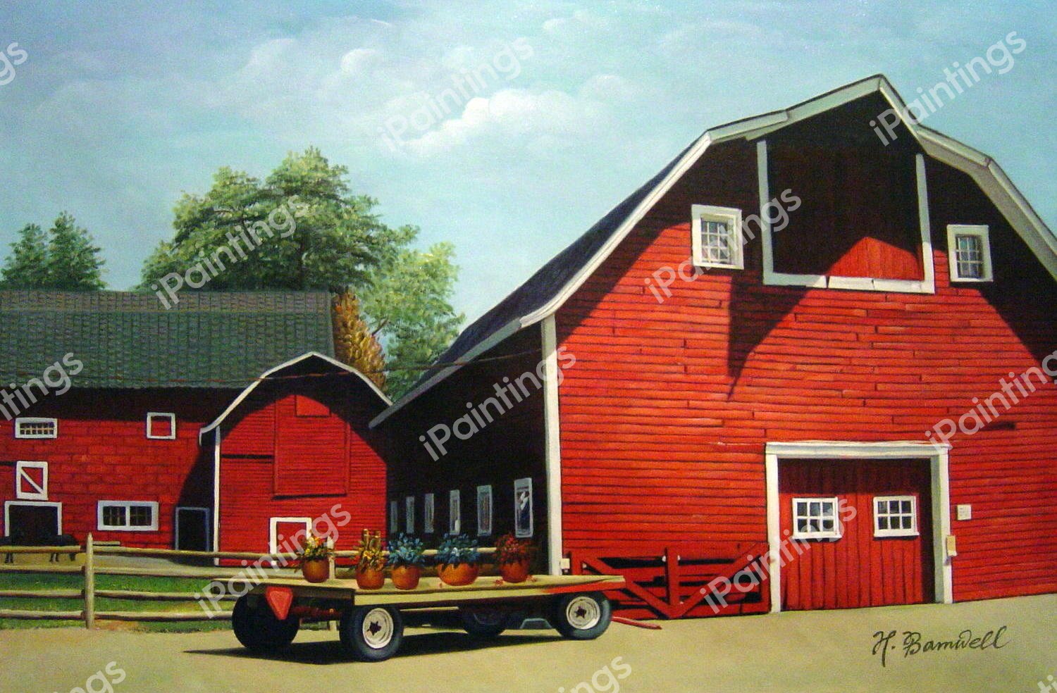 The Bright Red Barn. The painting by Our Originals
