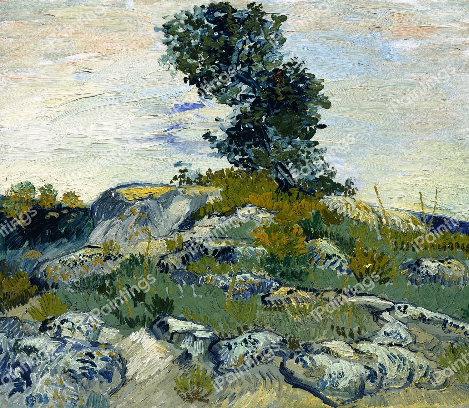 The Rocks. The painting by Vincent Van Gogh