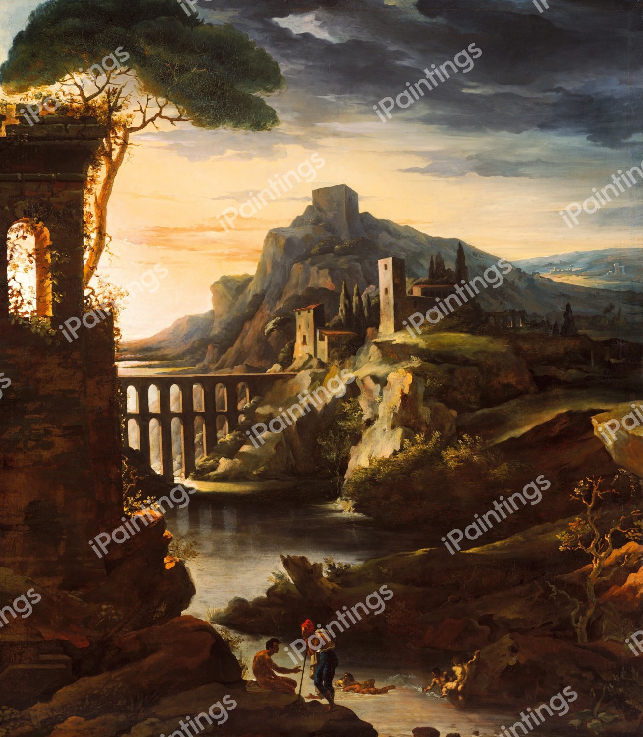 Evening: Landscape with an Aqueduct. The painting by Theodore Gericault