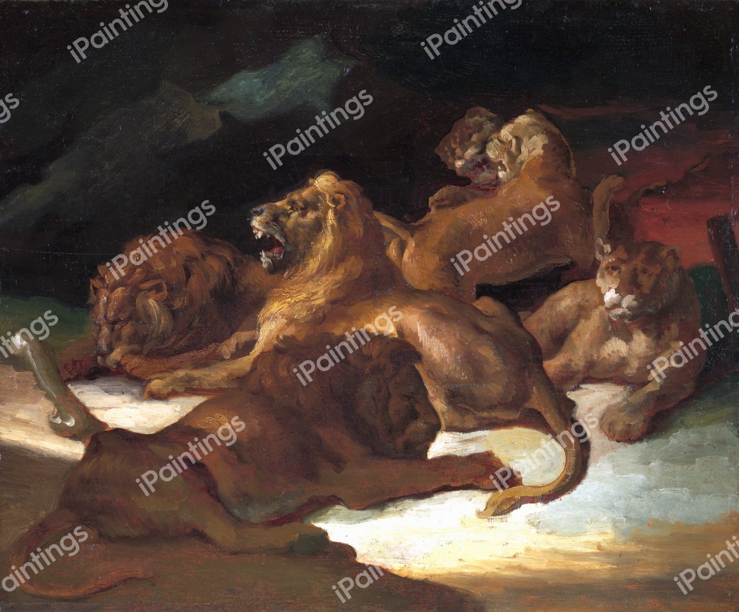 Lions in a Mountainous Landscape. The painting by Theodore Gericault