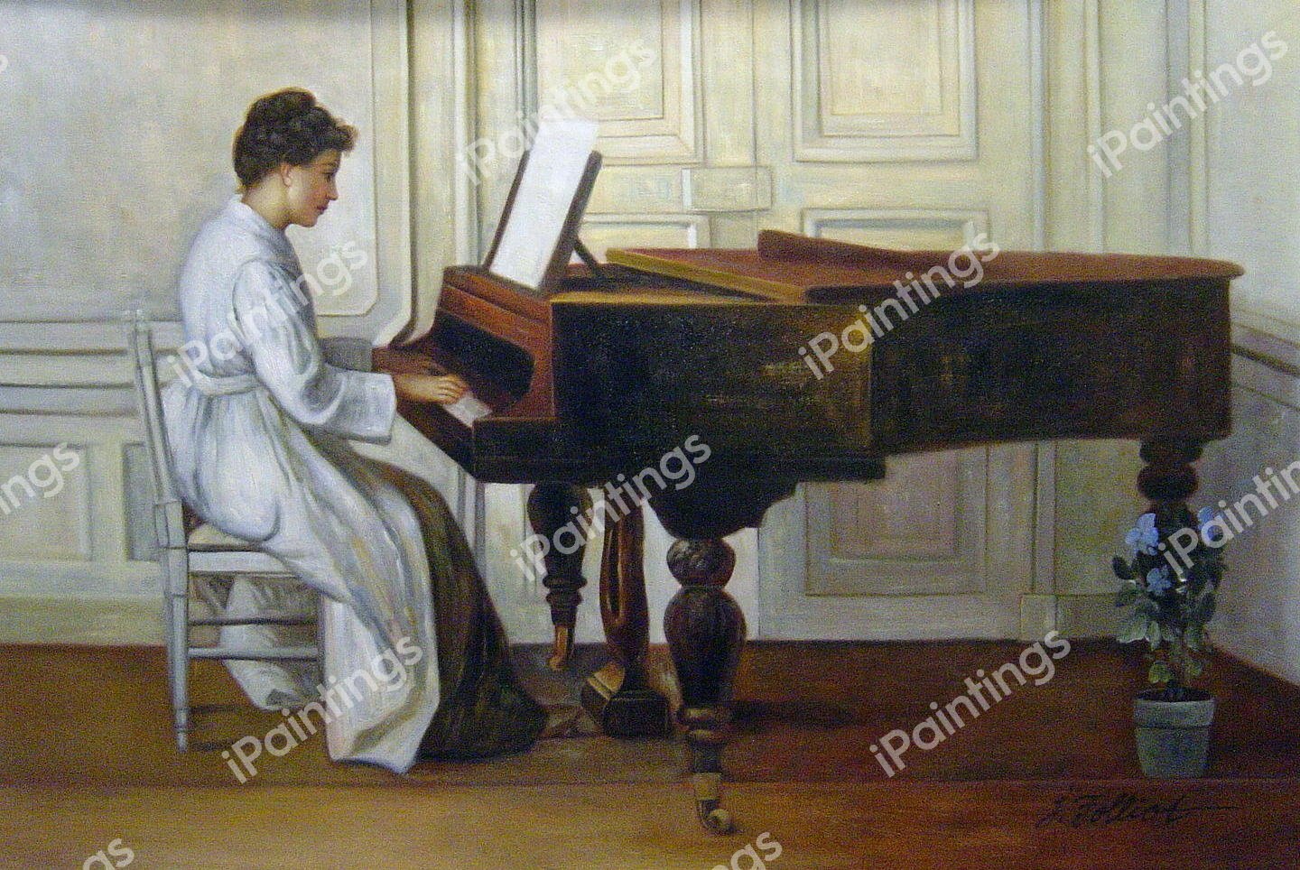 At The Piano. The painting by Theodore Robinson