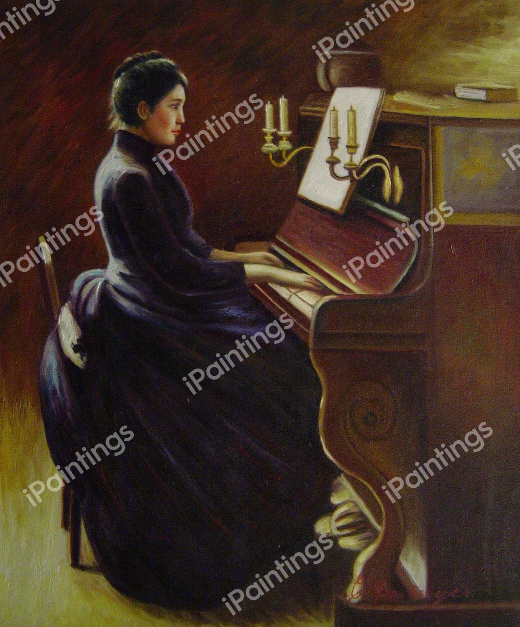 Girl At The Piano. The painting by Theodore Robinson