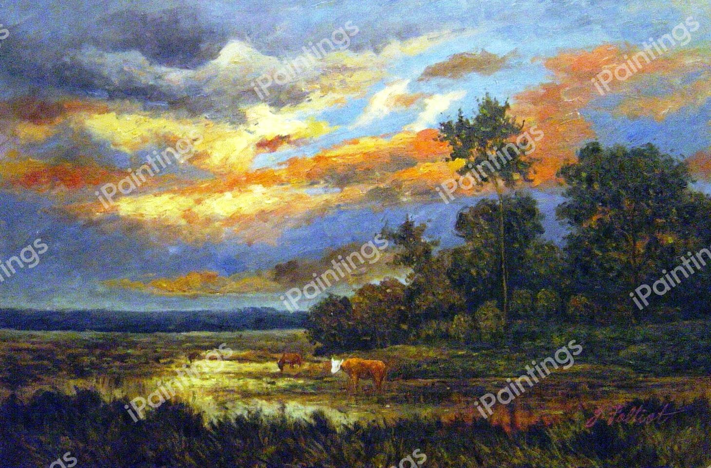The Pond In The Twilight. The painting by Theodore Rousseau