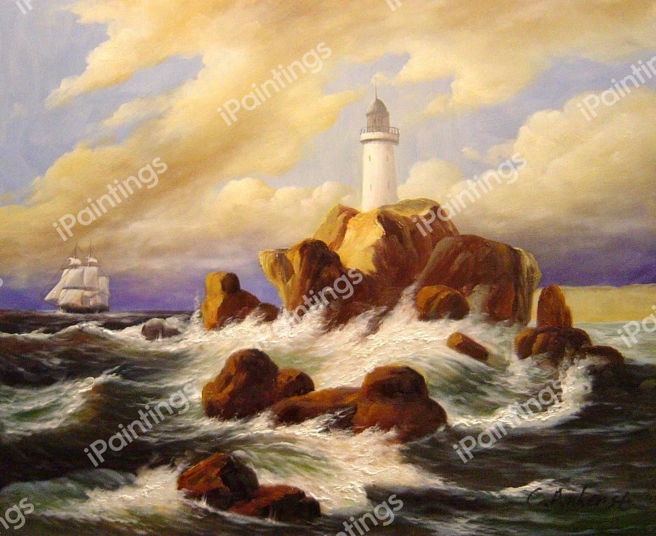 Longships Lighthouse, Land&#39s End. The painting by Thomas Birch