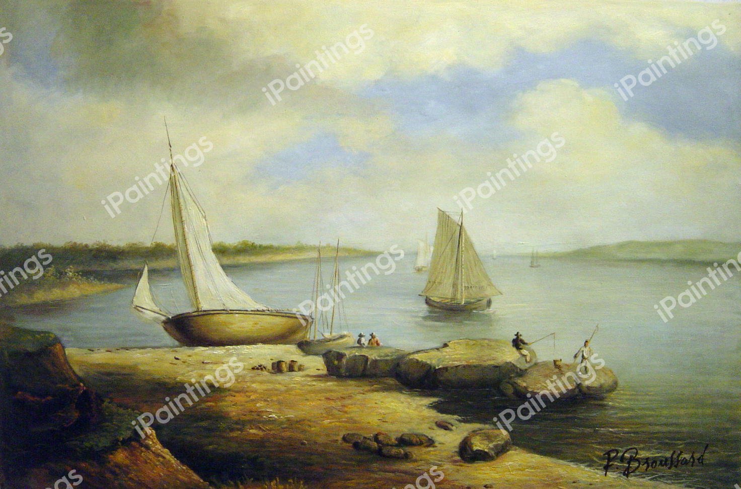 View On The Delaware. The painting by Thomas Birch