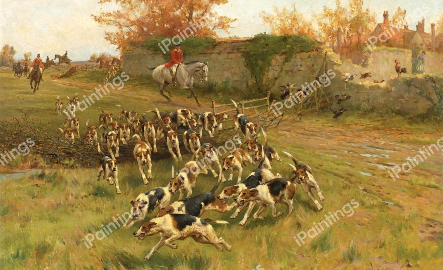 In Full Cry. The painting by Thomas Blinks