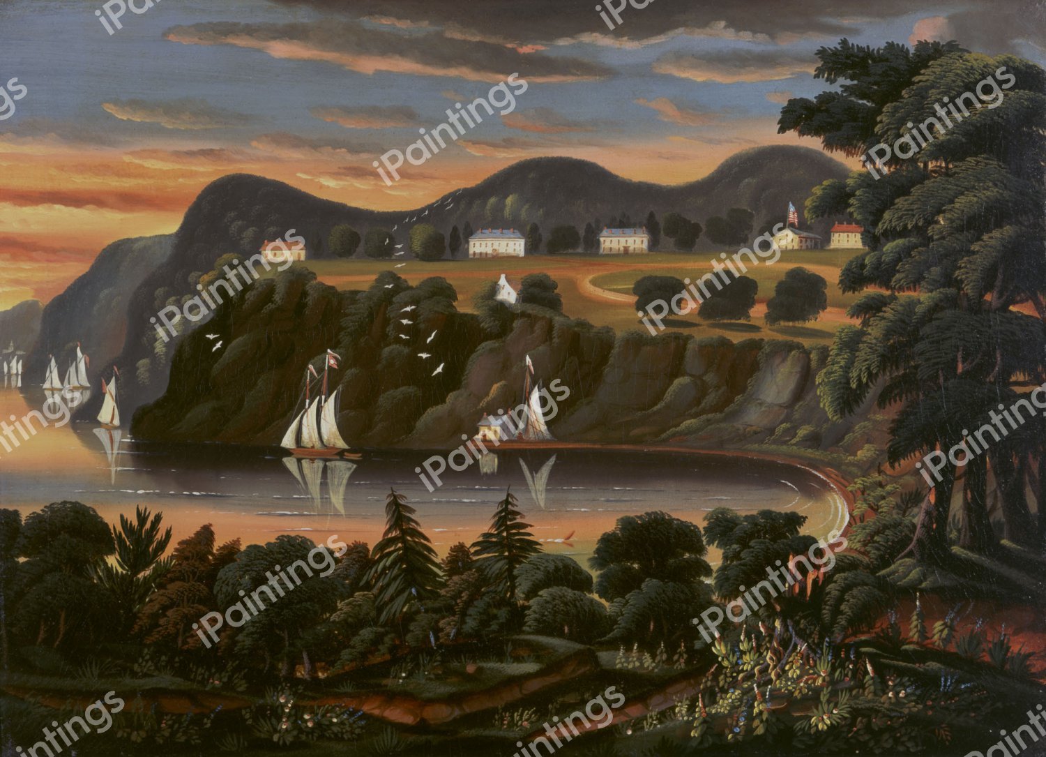 View of Hudson River at West Point. The painting by Thomas Chambers