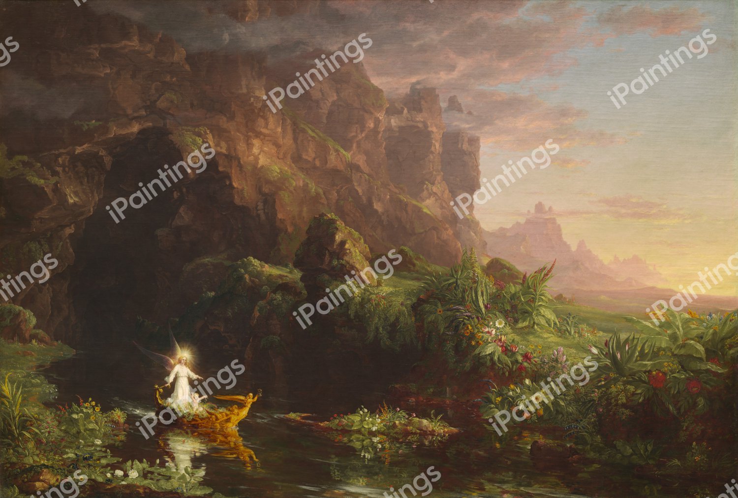 A Voyage of Life - Childhood. The painting by Thomas Cole