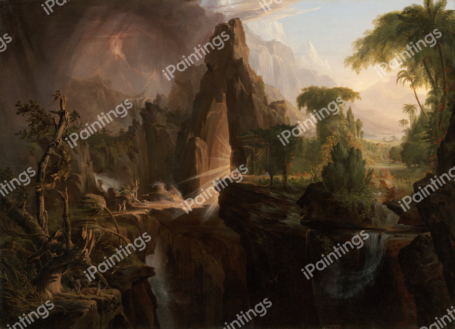 Expulsion from the Garden of Eden. The painting by Thomas Cole