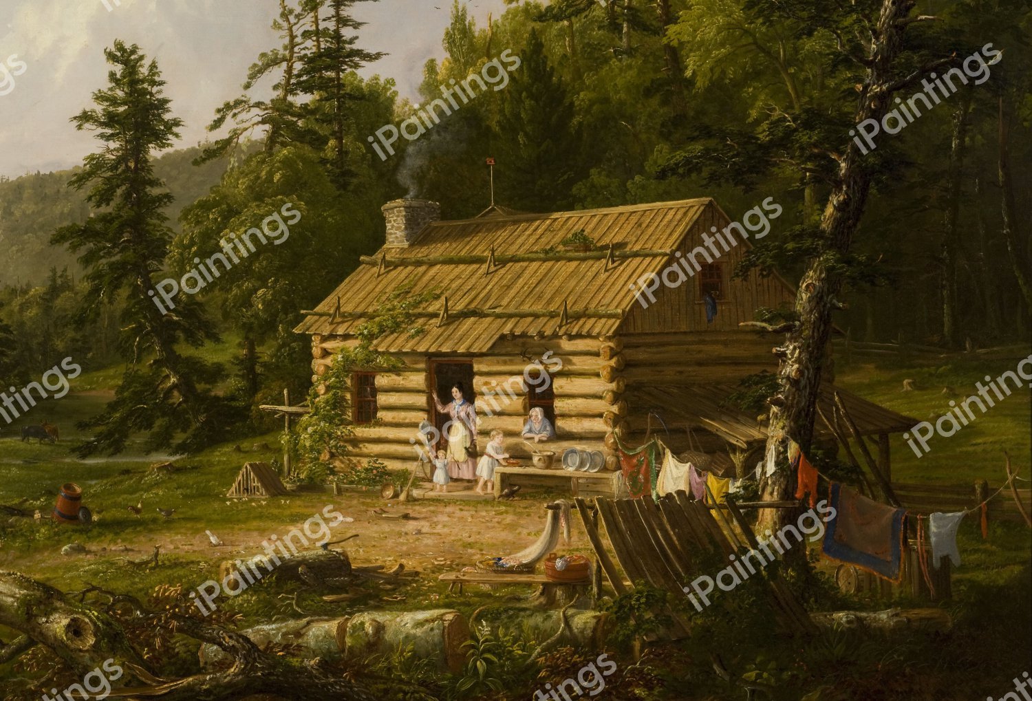 Home in the Woods, Detail 2. The painting by Thomas Cole