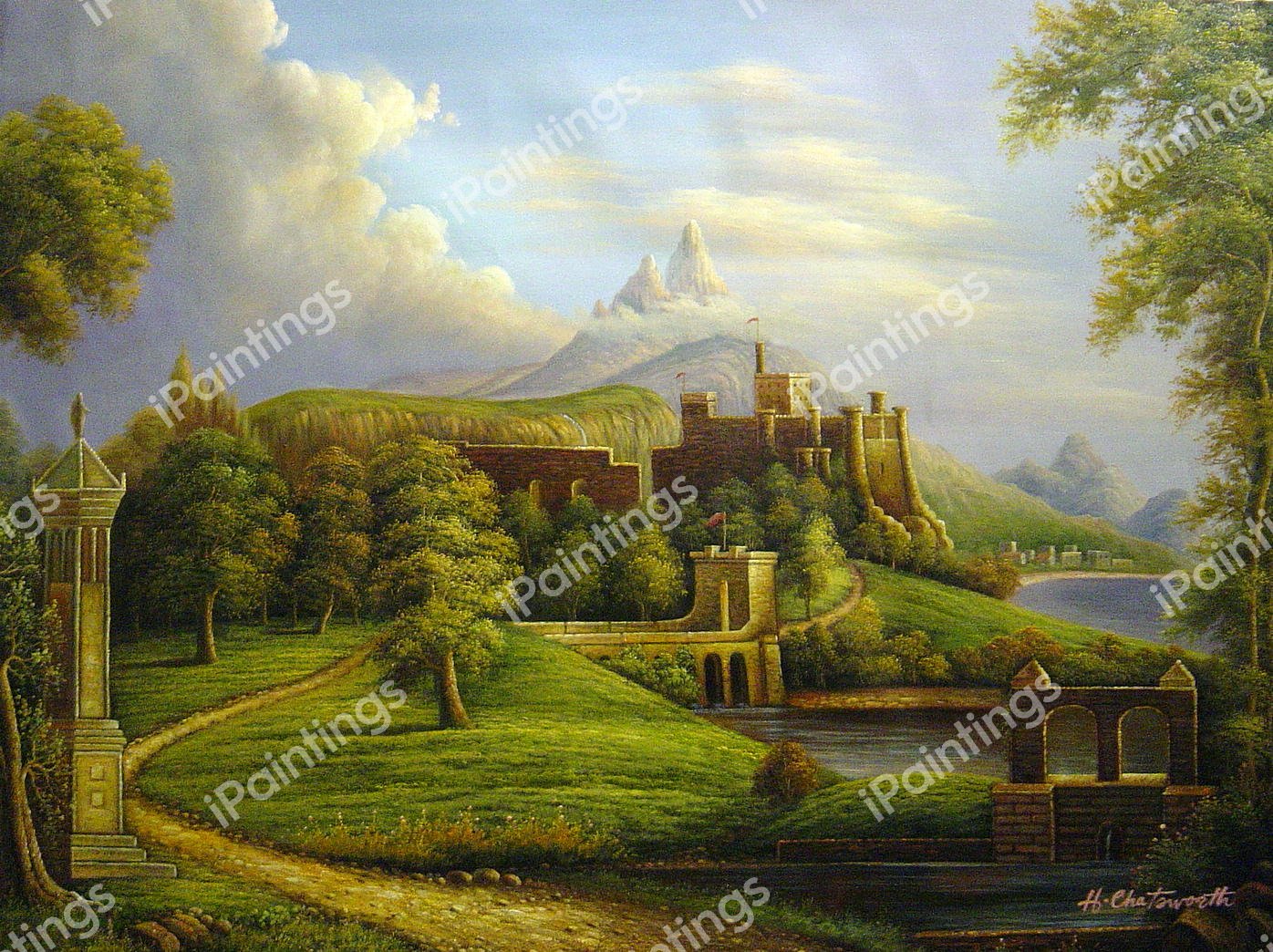 The Departure Landscape. The painting by Thomas Cole