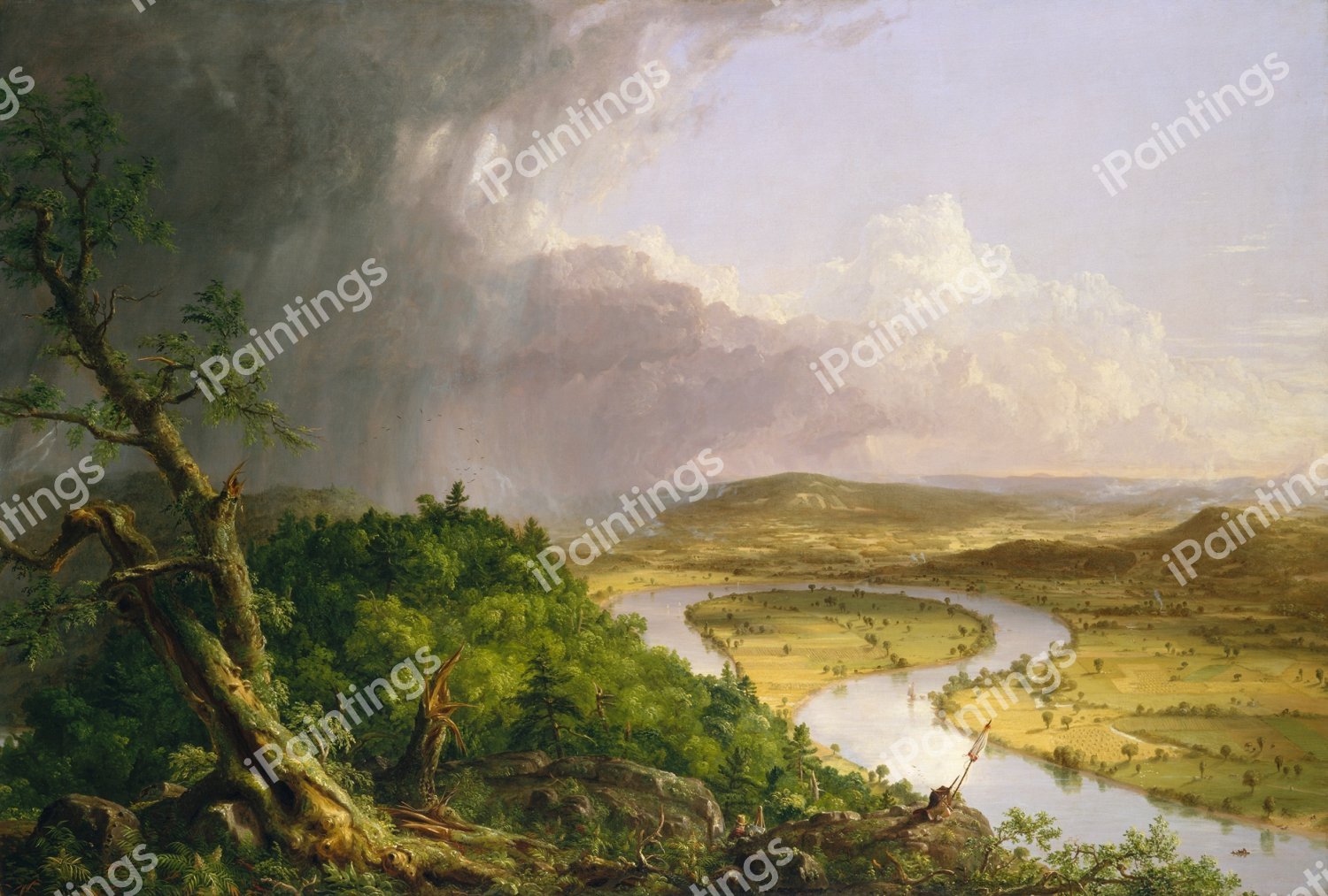 View from Mount Holyoke, Northampton, Massachusetts, after a Thunderstorm—The Oxbow. The painting by Thomas Cole