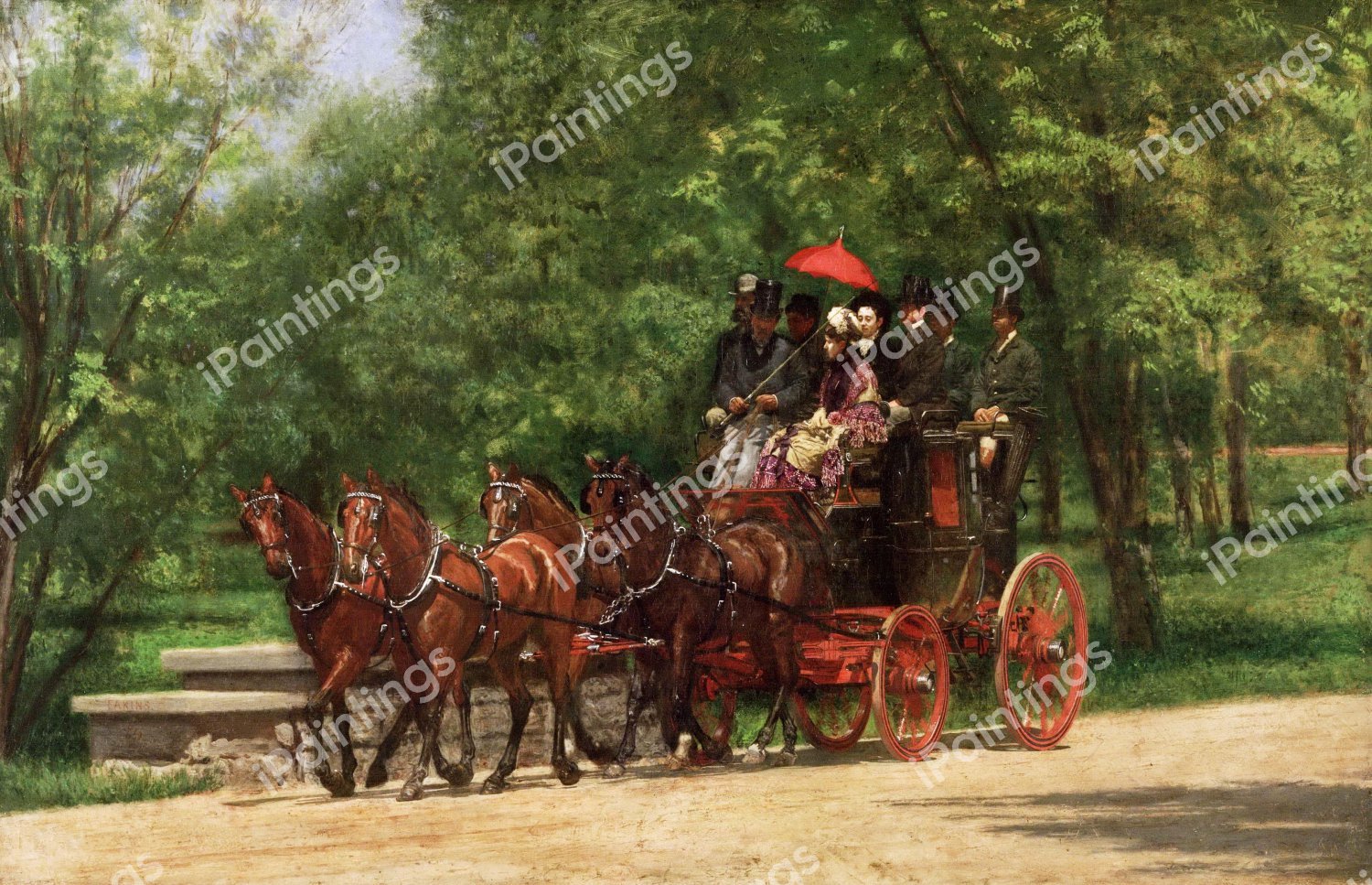A May Morning in the Park (The Fairman Rogers Four-in-Hand). The painting by Thomas Eakins